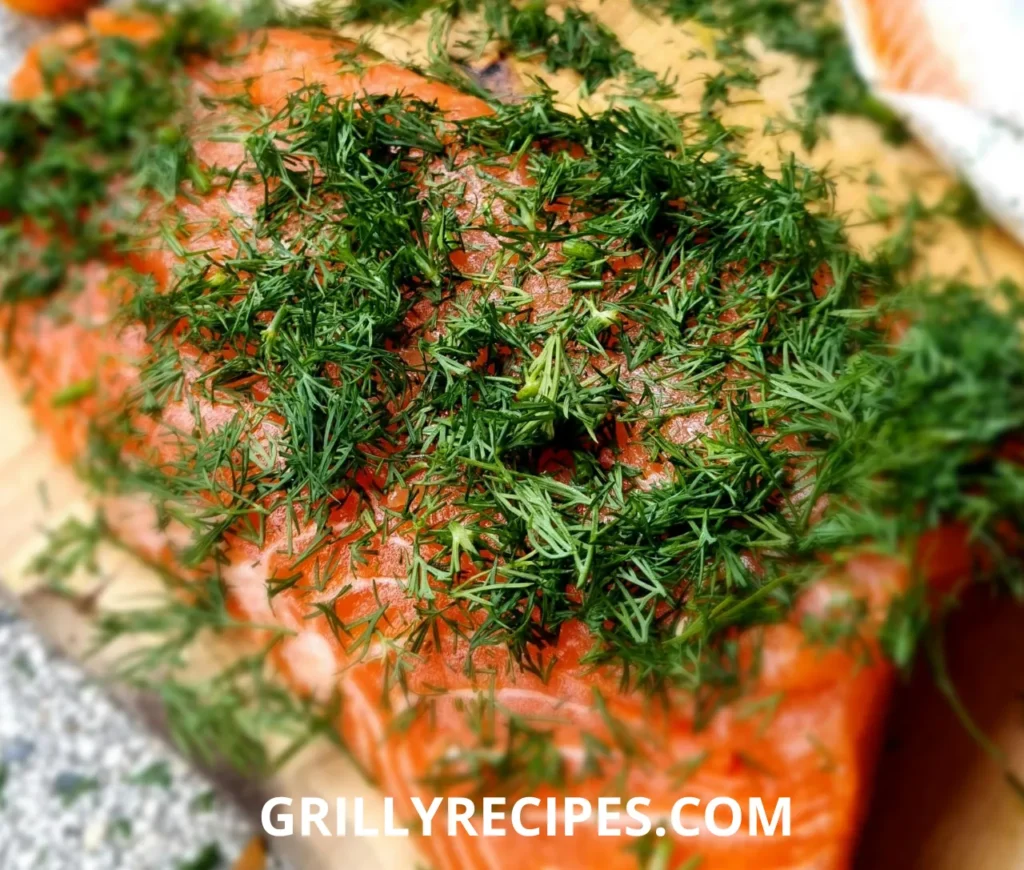 Freshly grilled branzino fillet garnished with lemon slices and herbs.

