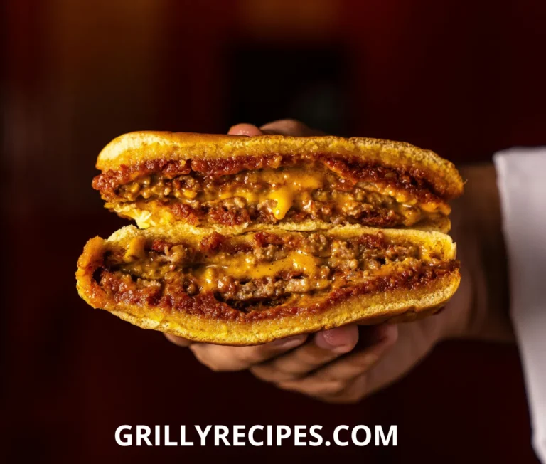 Beef brisket grilled cheese sandwich with melted cheese and crispy bread.