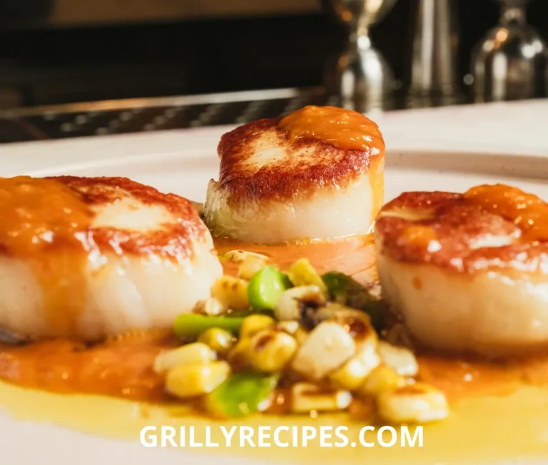 Freshly cooked scallops in shell, garnished with herbs and butter, served on a plate.