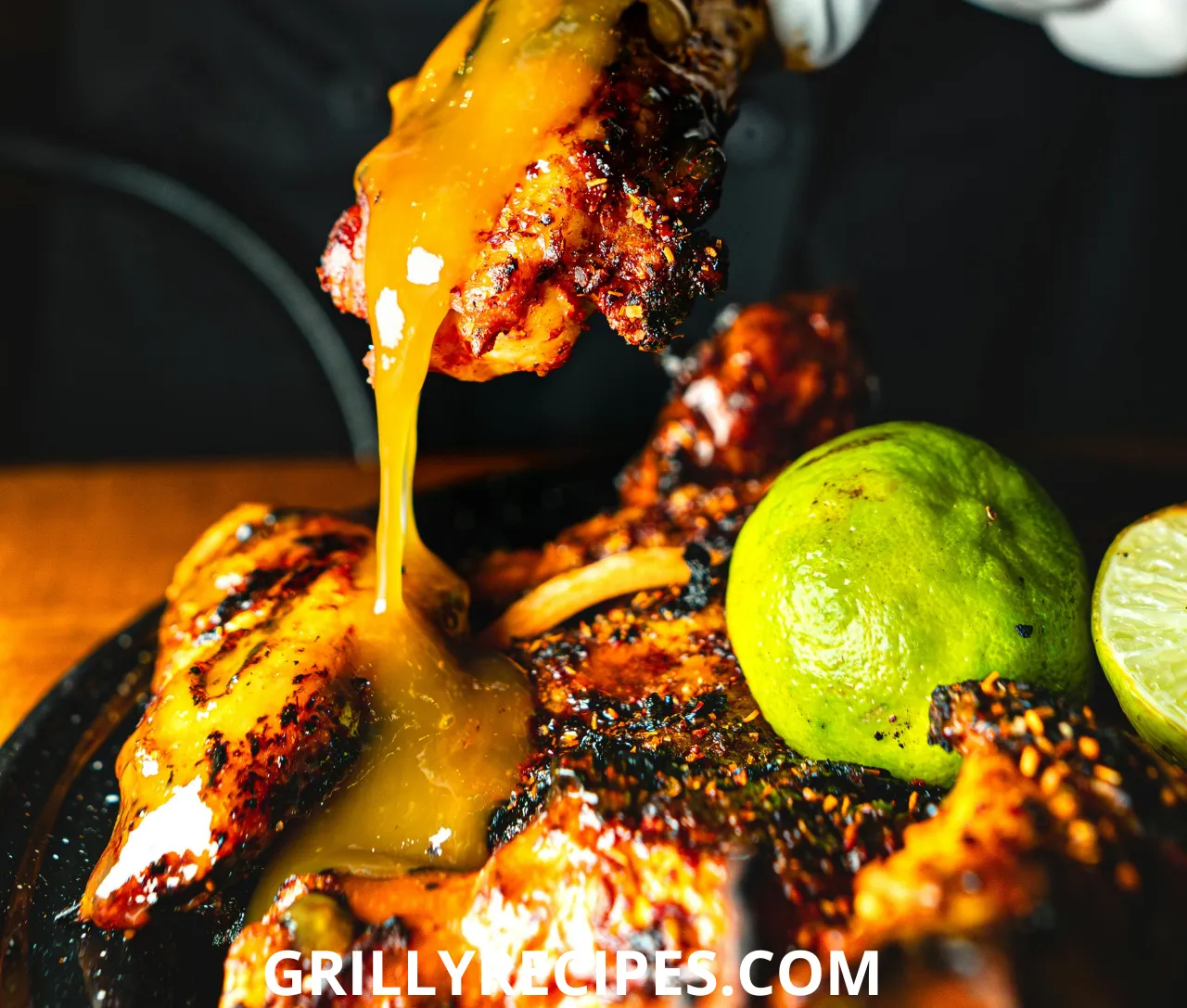 Juicy, marinated chicken grilling to perfection with a smoky, golden-brown crust, surrounded by colorful vegetables.